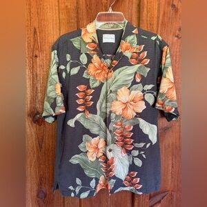 Tommy Bahama Orange Green Floral Hawaiian Camp Shirt Short Sleeve Men’s Size M